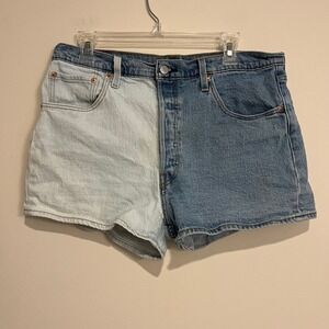 Levi's Jean Shorts 501 Two Tone Colorblock Denim Size 33 Festival Western
